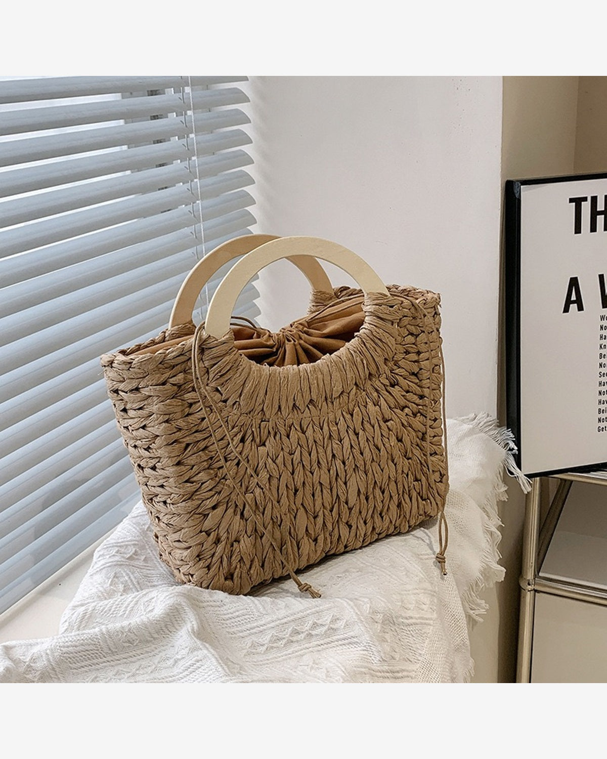 Bolso capri rafia trenzada asas
madera