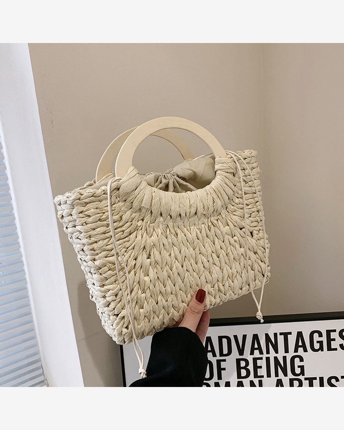 Bolso capri rafia trenzada asas
madera