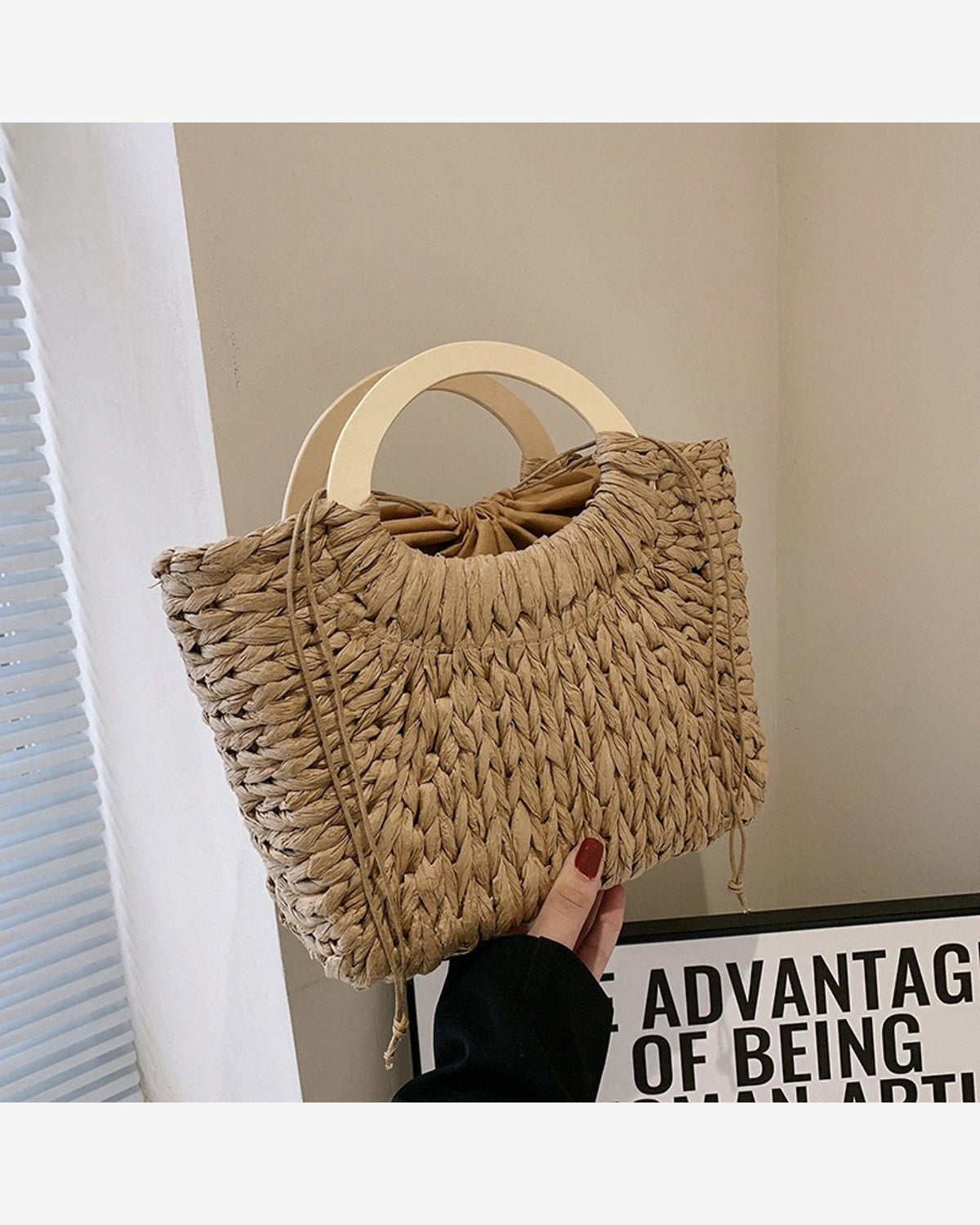 Bolso capri rafia trenzada asas
madera
